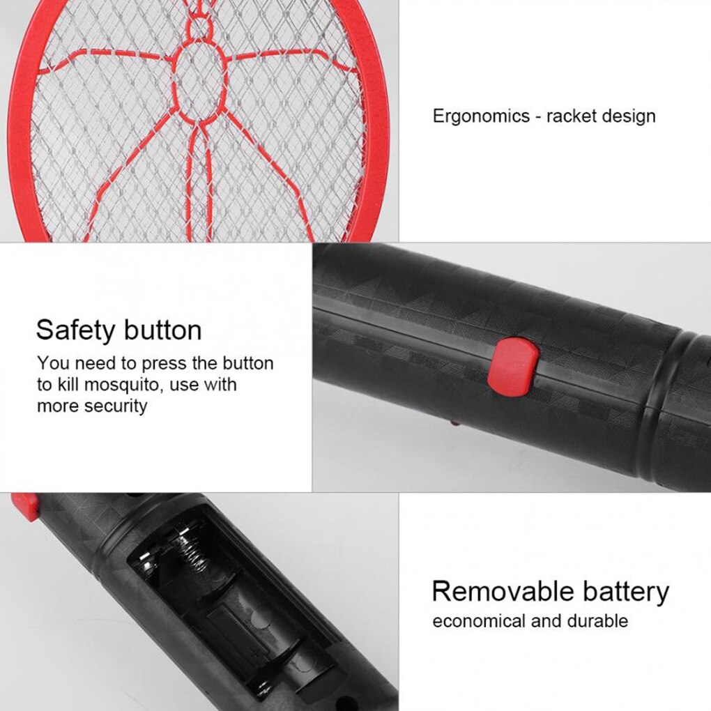 Vliegenmepper Elektrische 3-Lagen Mesh Ongediertebestrijder Bug Zapper Racket Draadloze Lange Handvat Batterij Aangedreven