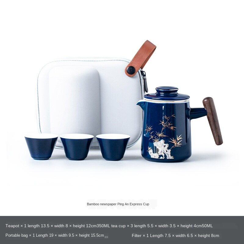 Fanquare Portable Ceramic Tea Set - Gongfu Travel Teapot With 3 Cups & Carry Bag, Orange