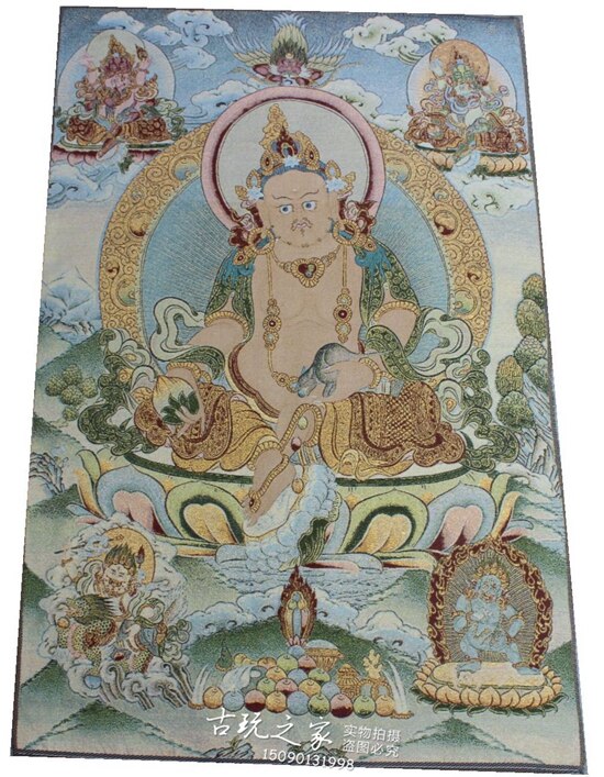 36 inch Tibet Zijde borduurwerk goud zijde borduurwerk, Nepal, Huang, de god van rijkdom boeddhabeeld Thangka Schilderijen Muurschildering