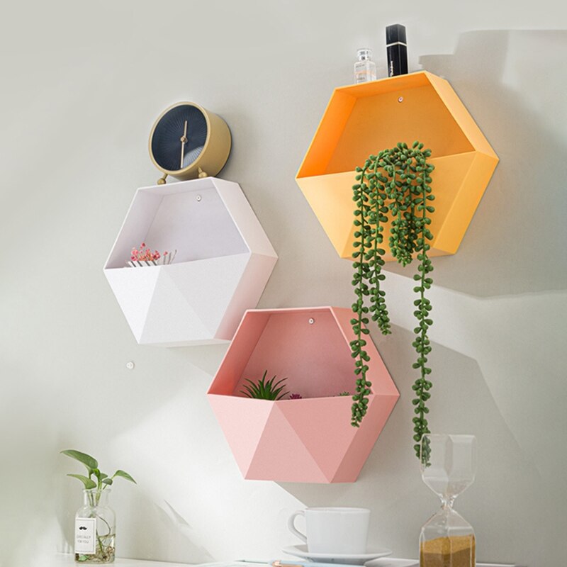 Hexagon Wall Shelves Storage Box Honeycomb Geometric Holders Living Room Bedroom Bathroom Dormitories Decorations Simplicity