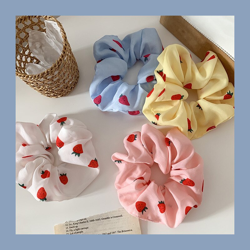 Strawberry Intestine Hair Band INS South Korea Cute GIRL'S Hair Accessories BM Hair Band Chiffon Fabric for Tying Hair fei chang