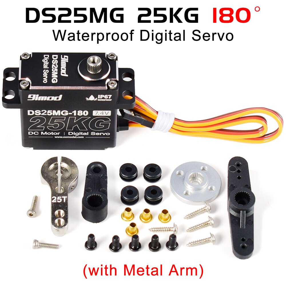 9imod DS25MG 25kg Waterpoof Servo 180°/270° Full Aluminum Case Metal Gear High Torque for 1/8 1/10 1/12 RC Car/Robot/Boat DIY: 25kg 180 metal arm