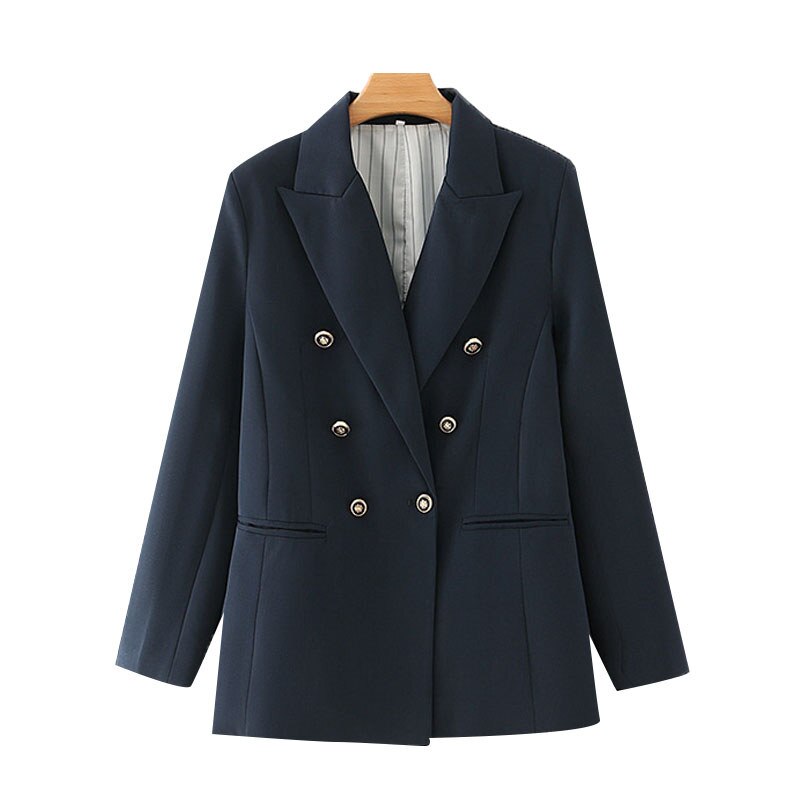 Traf kvinder kontortøj dobbeltradet blazer frakke vintage langærmede lommer kvindeligt overtøj smarte toppe: S