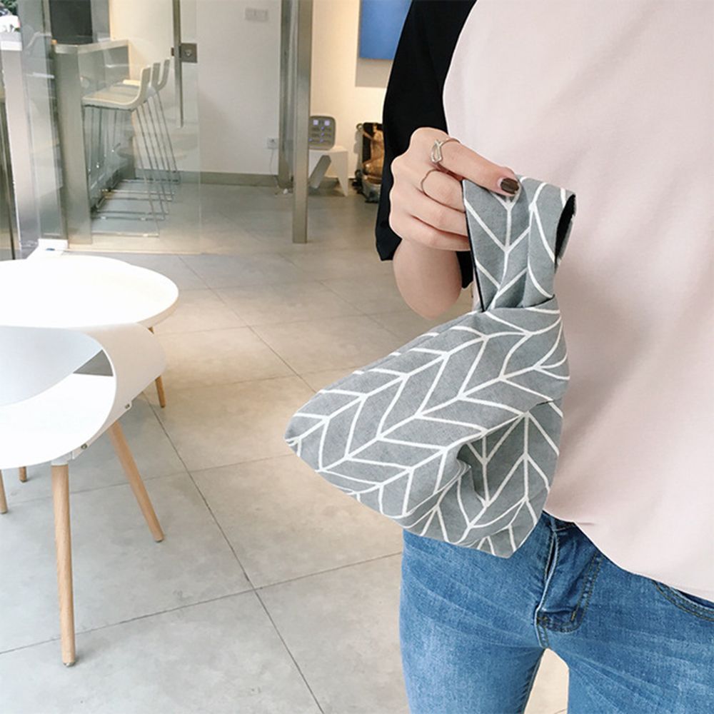 Sac à poignet Style japonais en toile de coton Simple avec nœud, sac à main à grille de fleurs, sac de marche avec clés de téléphone portable, déjeuner