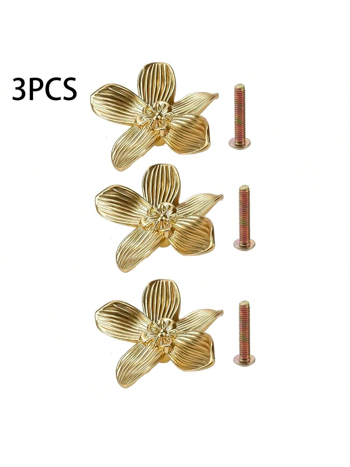 Tiradores de cajón de flores doradas, tiradores creativos de gabinete de cocina de pétalos, tiradores de cajón de gabinete de muebles, tiradores de puertas de armario: Plata