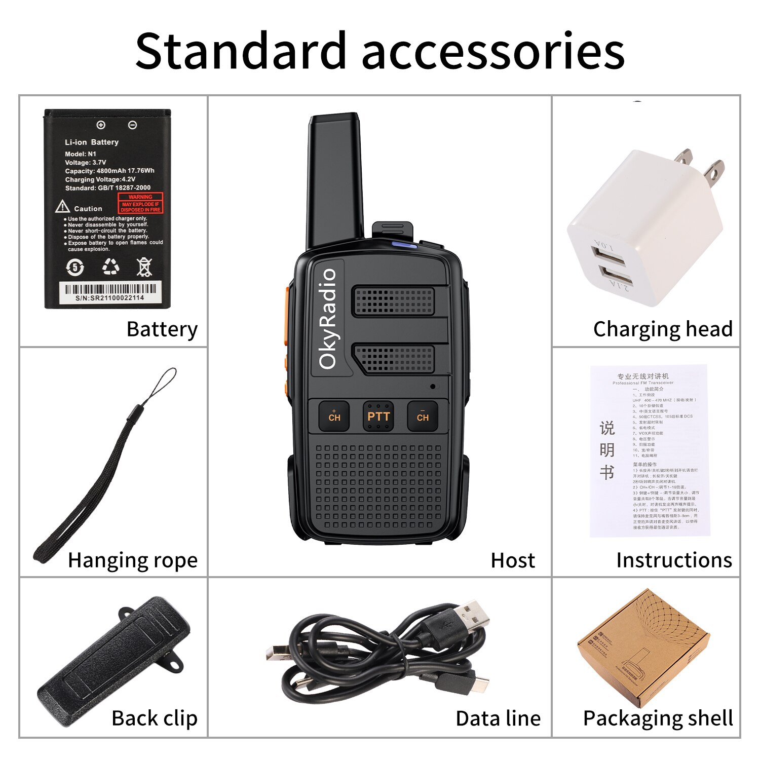 Mini Walkie Talkie 4800Mah Dualband Twee Manier Radio 400-470Mhz 16 Kanalen Draagbare Transceiver Met oortelefoon