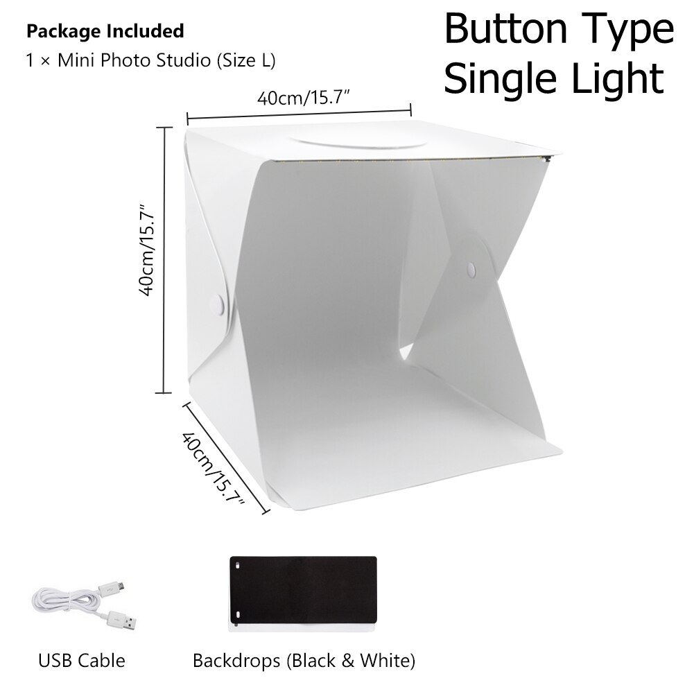 Pieghevole Lightbox 20/30/40cm fotografia portatile Studio fotografico tenda LED Softbox Kit di sfondo Mini scatola luminosa USB per fotocamera DSLR: Single Light 40cm