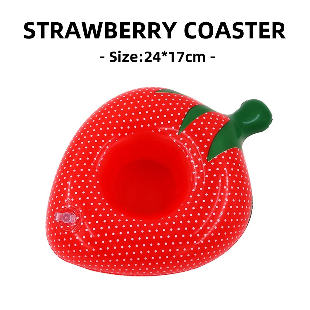 Coaster Inflatable PVC Donut Lemon Watermelon Pineapple Crab Love Cup Holder Inflatable Water Floating Cup Holder: Strawberry