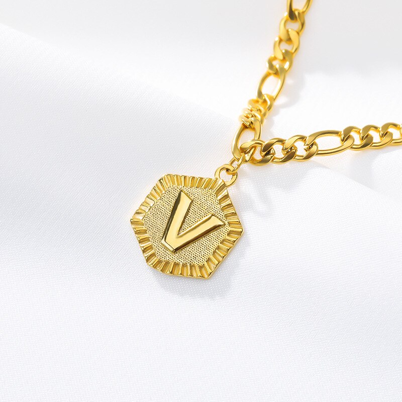 Einzel Verkaufen Goldene Sommer Hexagon Alphabet Bein Armbänder Frauen Fuß Schmuck Fuß Kette Freundschaft knapp Initial Fußkettchen: V