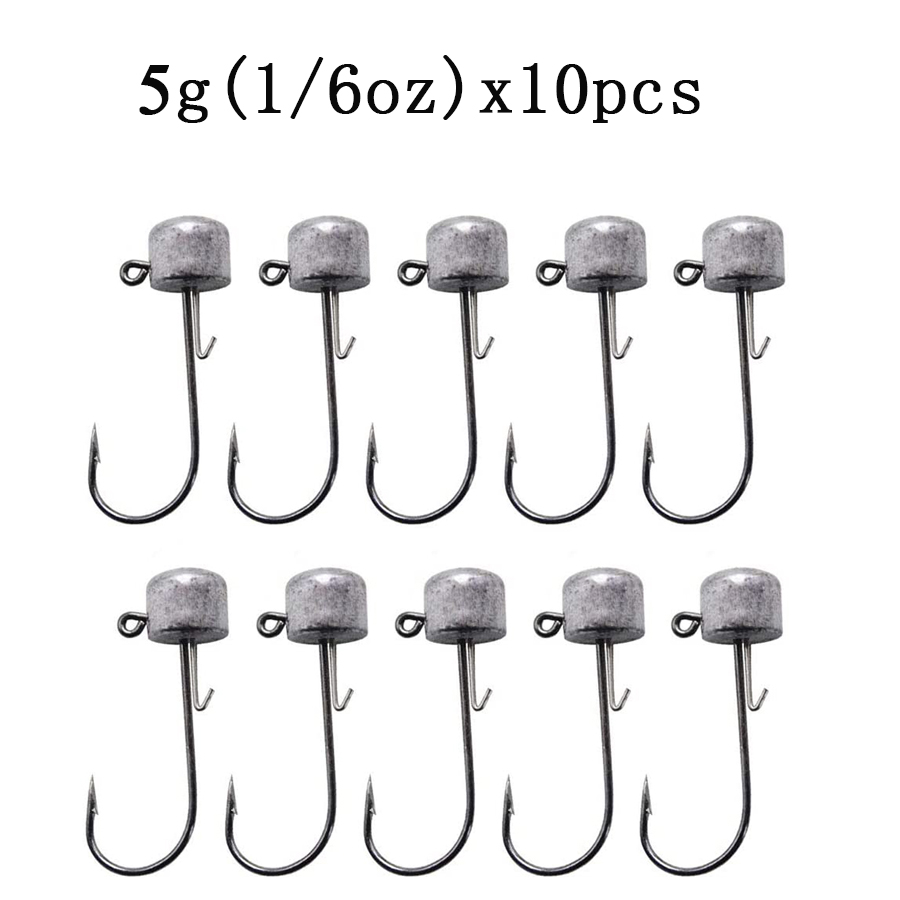 10pcs/lot Jig Head Fishing Hook Ned Rig Fishhook Soft Worm Lures Mushroom Jig Hooks Bass Trout Fishing Accessories: 5g