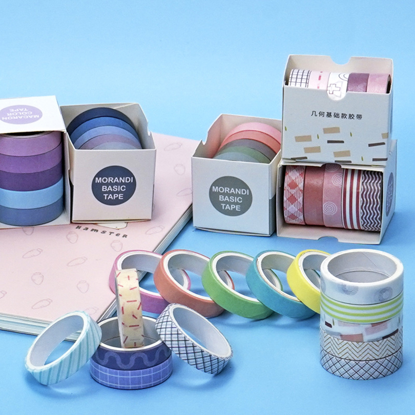Juego de cintas Washi de 5 uds., cinta adhesiva básica, diario, papelería japonesa, Washitape para álbum de recortes diario, cinta adhesiva decorativa