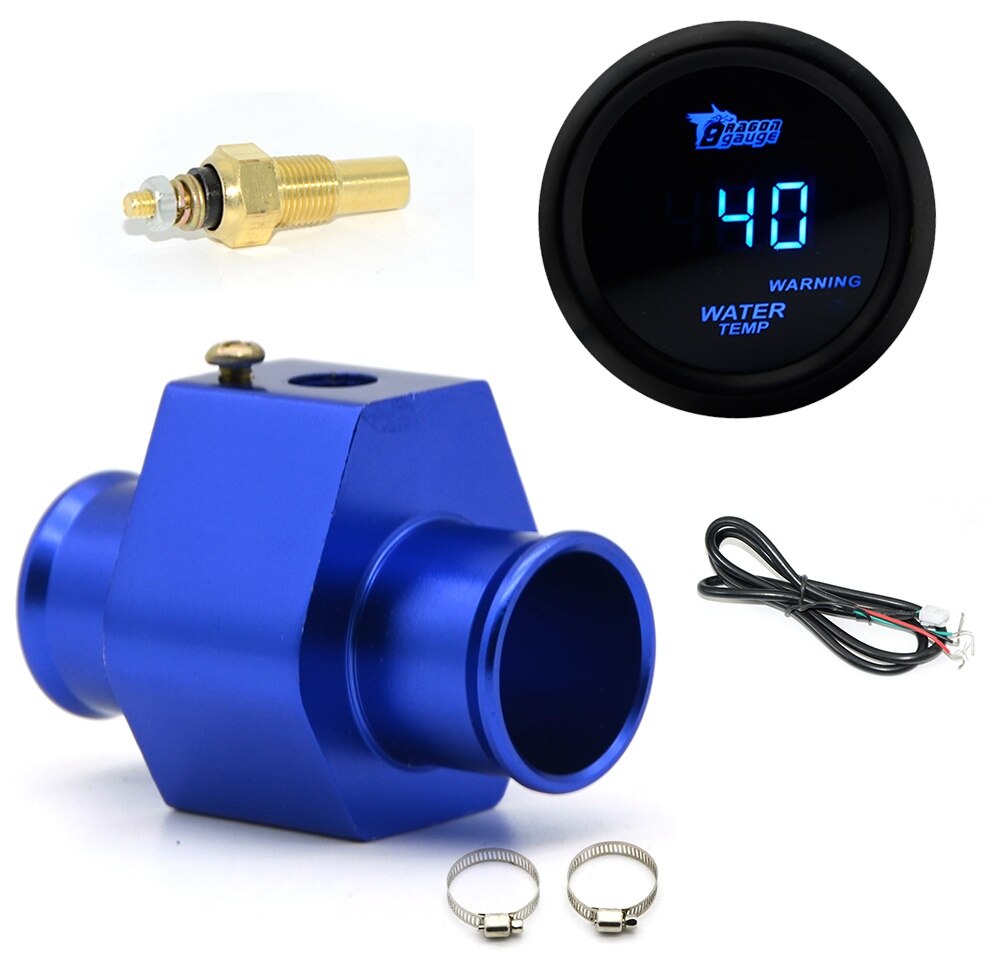 High Quanlity2'' 52MM Car Digital Blue Led Water Temperature Gauge 40-150℃ With Water Temp Joint Pipe Sensor Adapter 1/8NP: With 34mm adapter