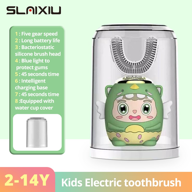Kids Elektrische Tandenborstel Kinderen Automatische Oplaadbare 360 Graden Tandenborstel Ultrasone Zachte Siliconen Met Beschermhoes