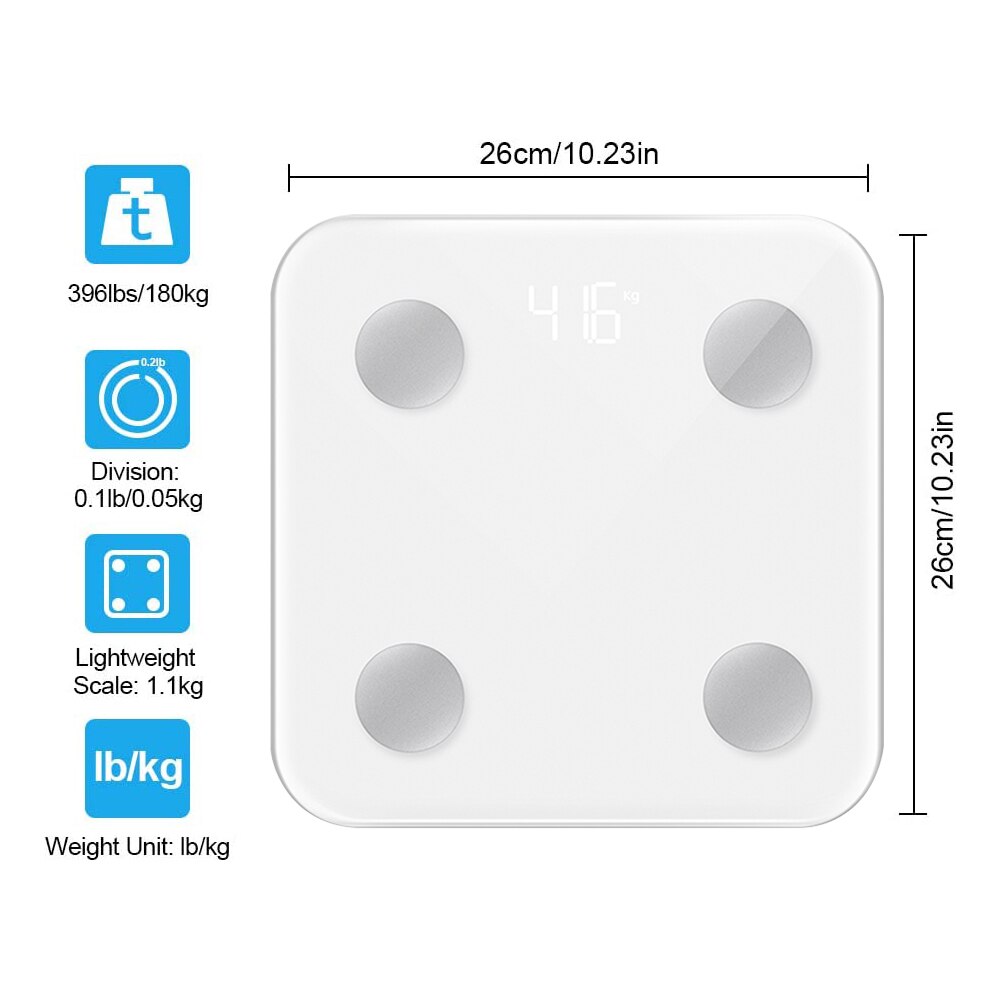 Bluetooth 4.0 Smart scales floor Body Weight Bathroom Scale Backlit Display Scale Body Weight Body Fat Water Muscle Mass BMI