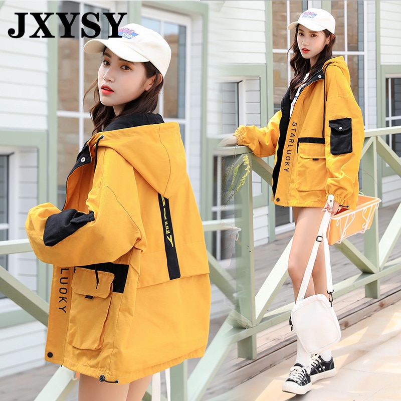 Frauen Mit Kapuze Jacken Neue Harajuku Koreanische Version Lose Zipper Jacke Windjacke Mäntel Patchwork Oversize Jacke Weibliche
