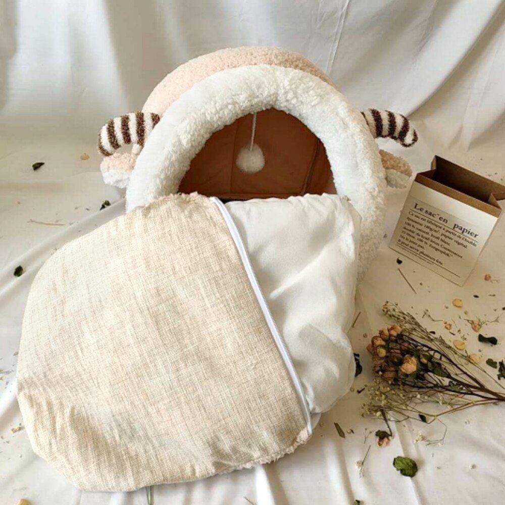 Cute Cat Bed House Winter Warm Pet Cat Bed For Small Dogs Cats Soft Puppy Cat Nest Kennel Bed With Removable Mattress Cama Gato