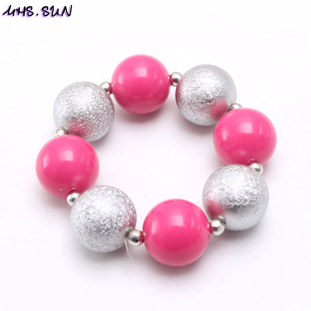 Mhs. Zon Leuke Hete Roze/Zilver Kleur Ketting Armbanden Meisjes Baby Chunky Sieraden Voor Kids Kinderen Kralen Ketting Mooie: only 1 bracelet