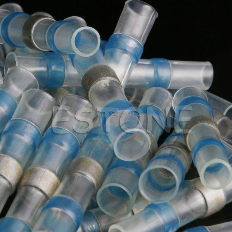 50Pcs 16-14AWG Waterproof Solder Sleeve Heat Shrink Butt Wire Splice Connector B