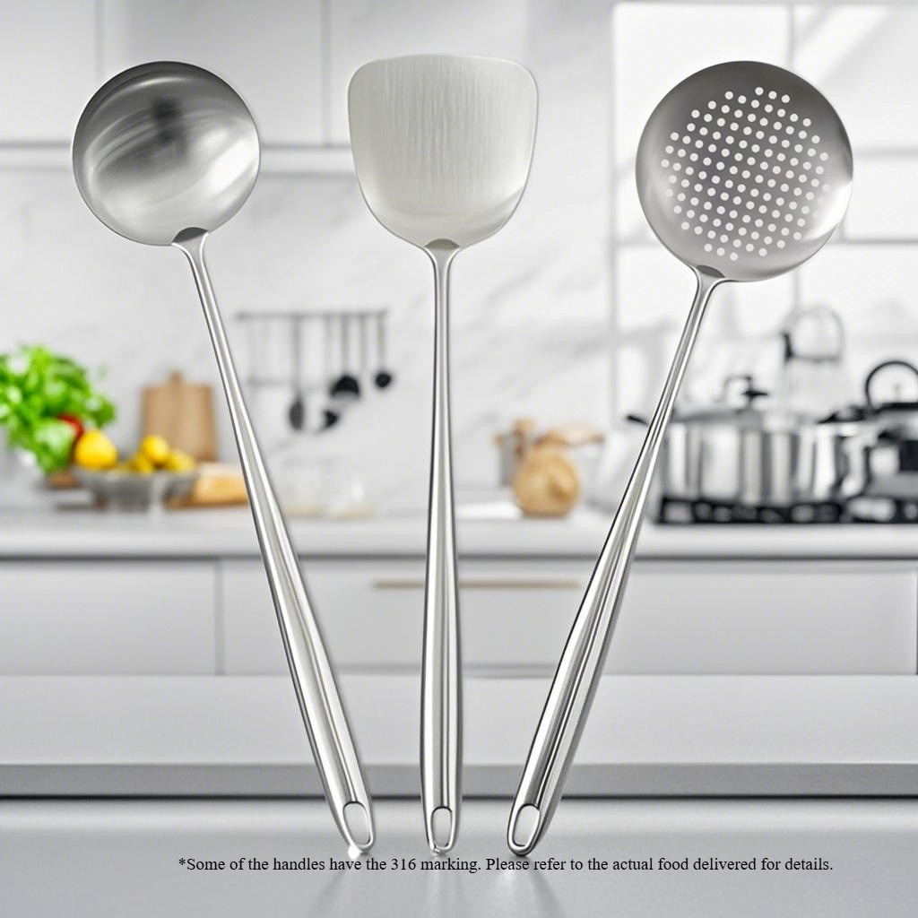 Espátula Wok de acero inoxidable 304, utensilios de cocina de Metal, cuchara giratoria ranurada, cucharón, herramientas de cocina, juego de utensilios, accesorios de cocina: Multicolor