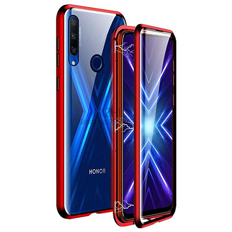 Funda de vidrio de doble cara honor 9x fundas de STK-LX1 funda de parachoques de Metal magnético para huawei honor 9x global/premium Coque honor 9x etui: Honor 9X STK-LX1 / red