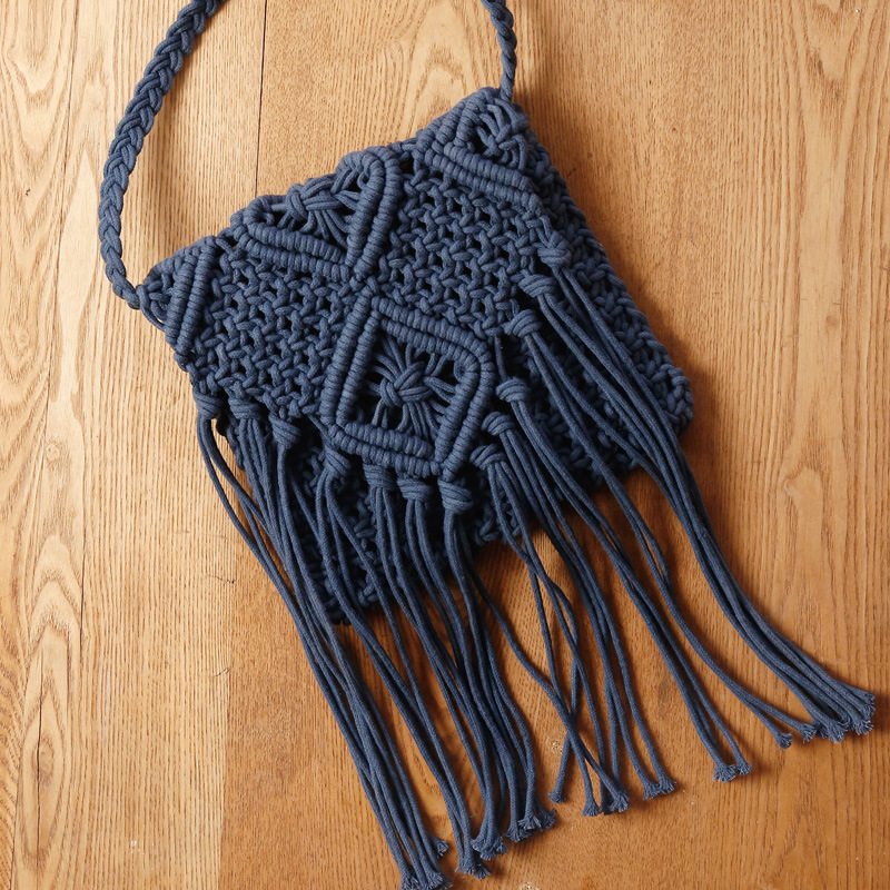 Fringe Tassel Crossbody Schoudertas Geweven Handgemaakte Boho Strand Reizen Handtas Voor Vrouwen: navy