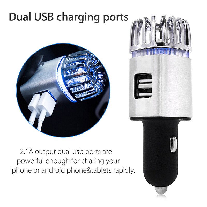 2 in 1 auto kaksois usb tuore mini auto raitis ilma ioni happi bar otsoni ionisaattori puhdistusaine kaksois usb portti auton ilmanpuhdistin