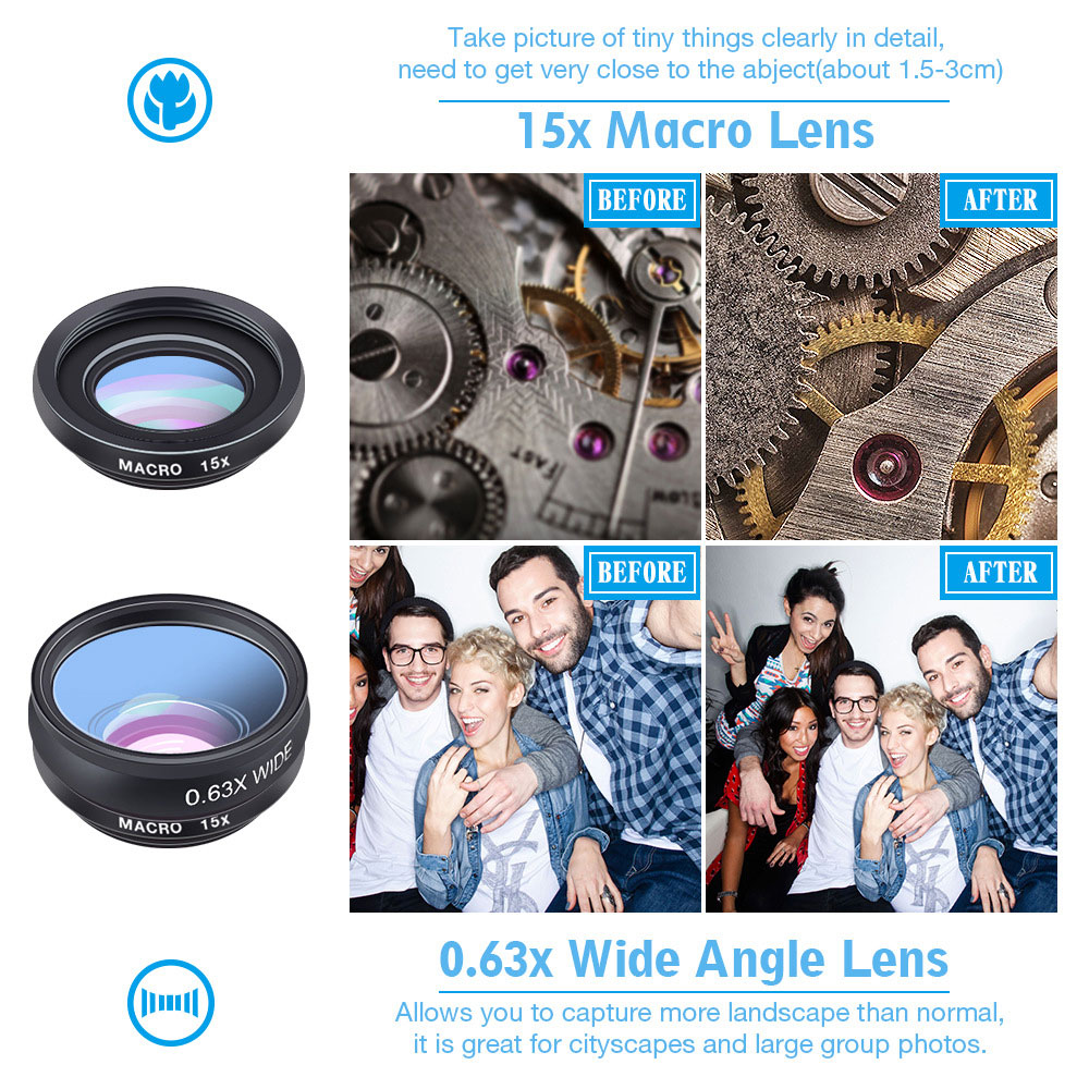 Kit d'objectif de téléphone Travor 10 en 1 objectif de caméra Fisheye objectif macro grand Angle filtre CPL pour iphone Xiaomi Samsung android smartphone