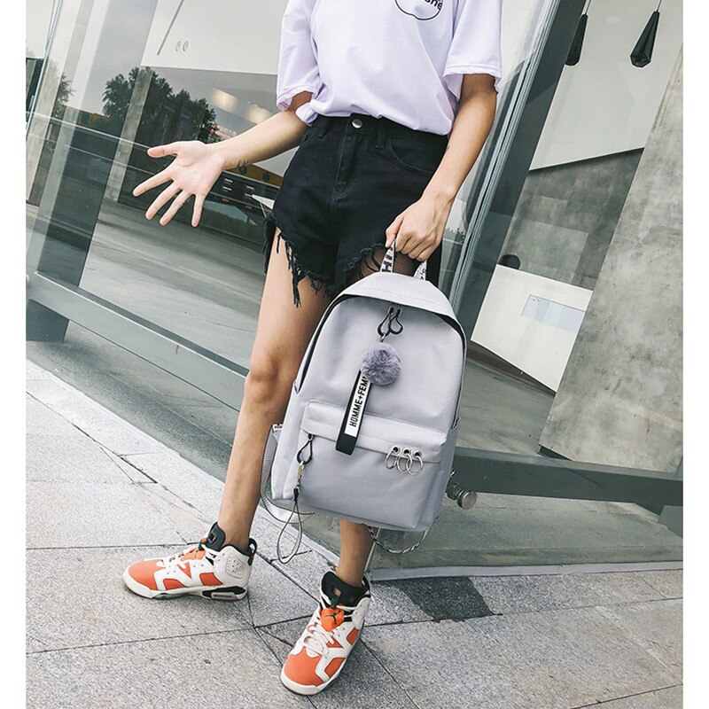 Dames canvas rugzak tiener schattige haarbal lint studenten schooltas meisjes grote capaciteit schouder reistas  b82