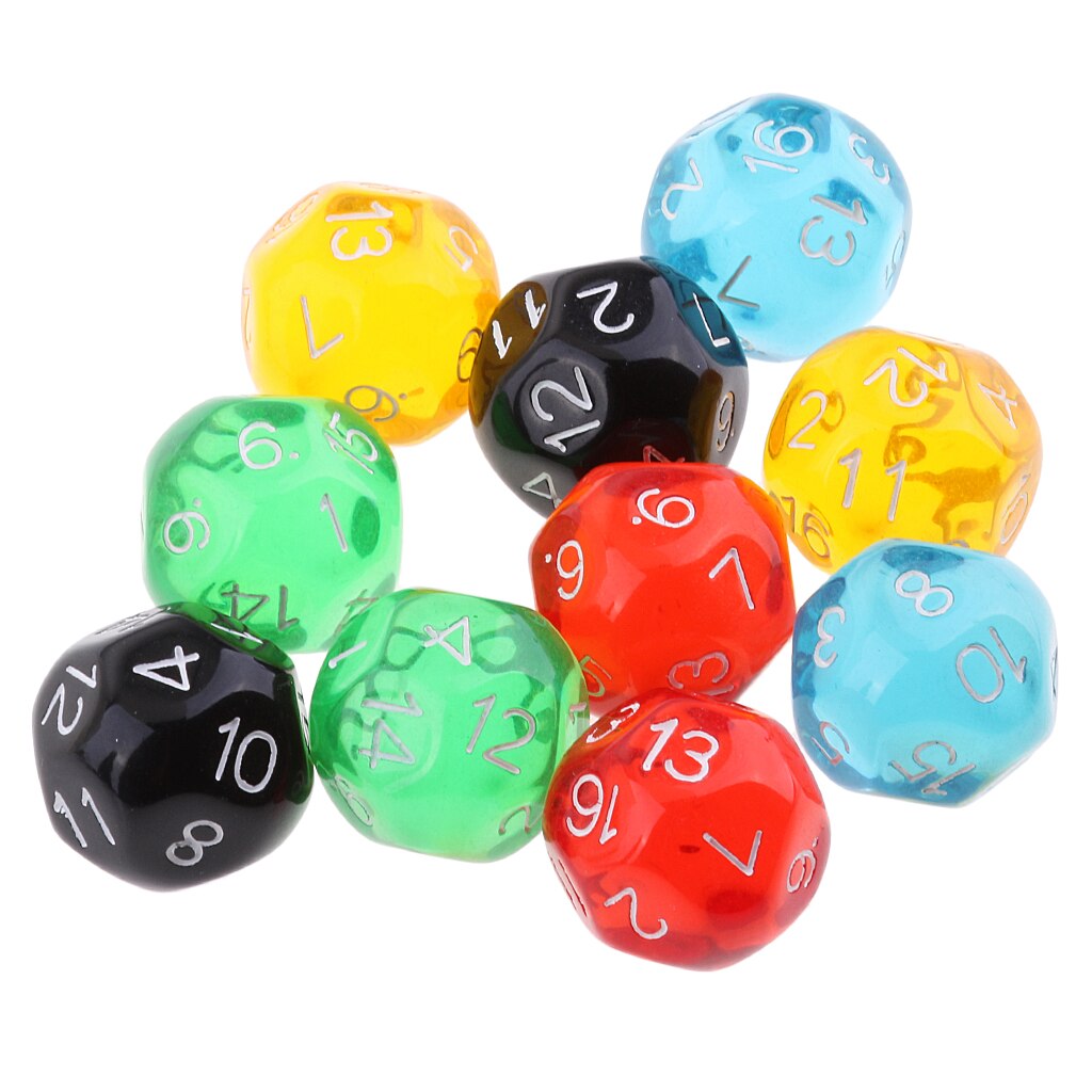 Parti 10 stk terninger til at spille 16 ansigter  d16 terninger klar akryl til d  \u0026 d trpg brætspil