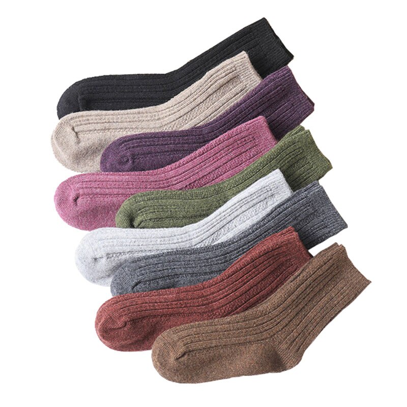 Damessokken herfst winter dikke wollen sokken ademend deodorant warm effen kleur casual dames katoenen sokken 2369