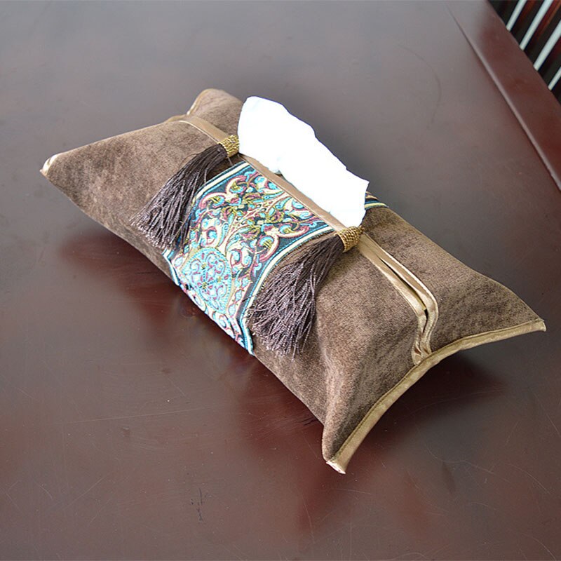 Boîte à mouchoirs brodée Style européen, housse de serviette pompée, sac de rangement classique en papier, décoration pour salle de mariage, voiture et hôtel: Coffee