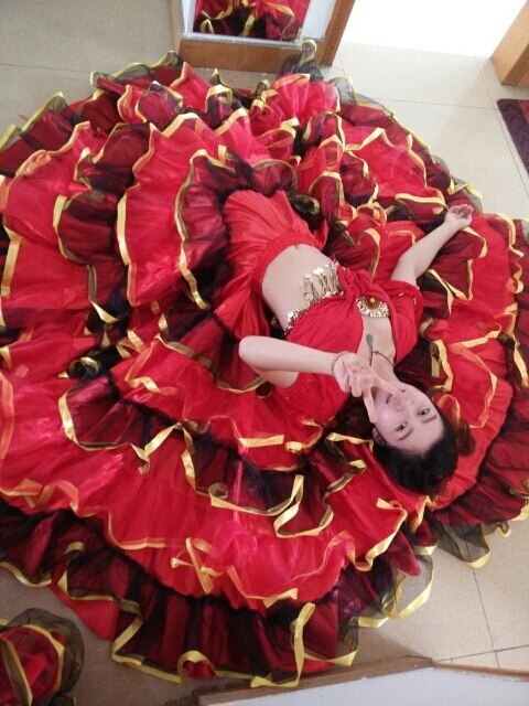 Dame balsal spansk flamenco dans nederdel nederdele til kjole kostume kvinder piger barn rød sort kostumer til børn dans