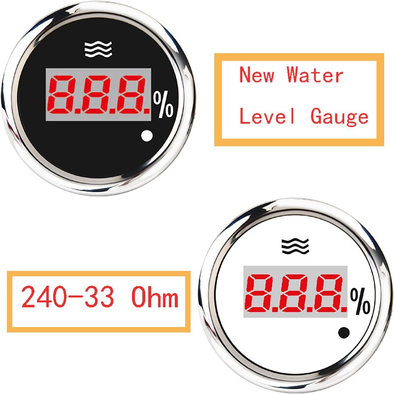 Jauge de niveau d'eau numérique Marine 0-190 Ohm/ 240-33 Ohm indicateur de niveau d'eau de bateau 12V/24V avec alarme adaptée pour Yacht de voiture