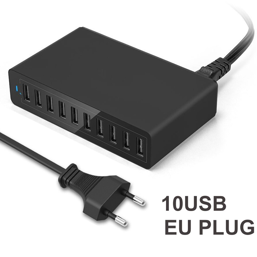 50W Multi USB Charger Station Fast Charger Charging 10 USB Charger Multi port phone charger for iPhone 11 12 pro xiaomi huawei: 10 USB EU Black