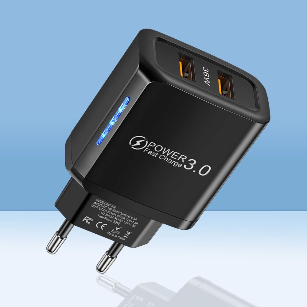 2 puertos 36W USB cargador de teléfono móvil Quick 3.0 adaptador de carga rápida de pared para iPhone Xiaomi Samsung Huawei: IL