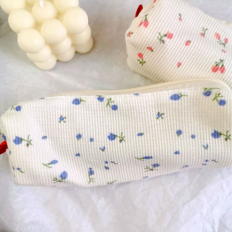 1Stck Kosmetik Tasche Blumen- Blumen Frauen machen-hoch Pinsel Beutel Fällen Nette Einfache Lagerung Taschen Studenten Bleistift fallen: Blau