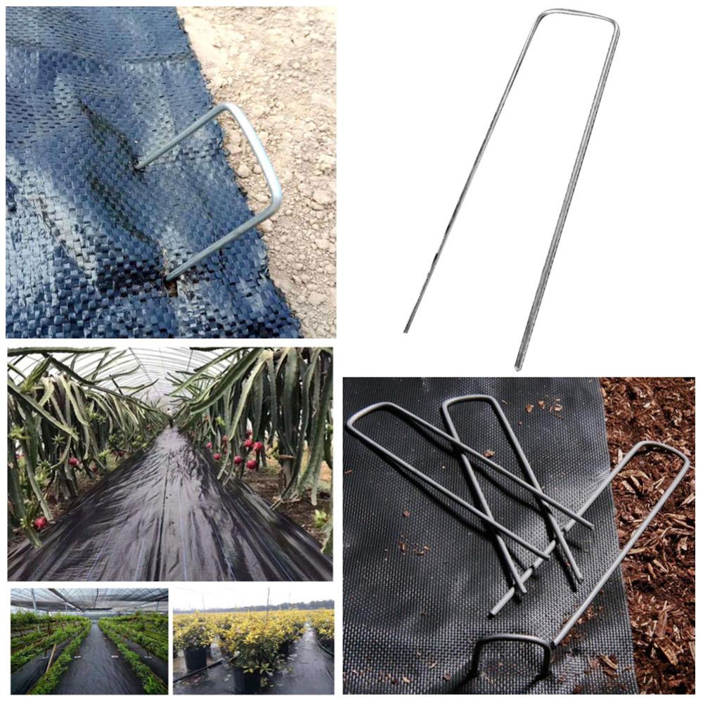 50 unids/pack jardín Peg de Metal de plata en forma de U de jardín de tierra de película fijo clavijas jardinería herramientas de fijación película Peg
