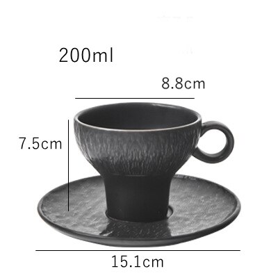 Matte Black Coffee Cup Set Porcelain Tea Cups with Saucer 200ml Mug: Black