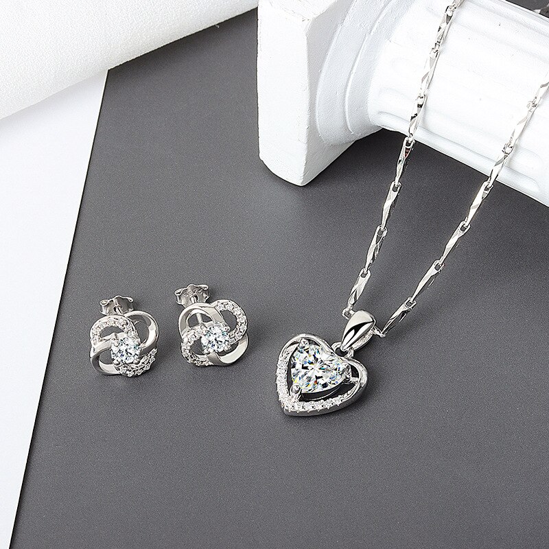 Ensembles de Bijoux de fleurs à la mariage 925 boucles d'oreilles en argent Sterling collier breloques fleur Bijoux femmes collier ensemble Bijoux: 5