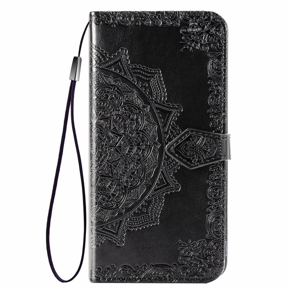 Funda de cuero con de Mandala 3D para Huawei P Smart , Funda protectora con tapa de 360 grados, ranura para tarjeta: Negro