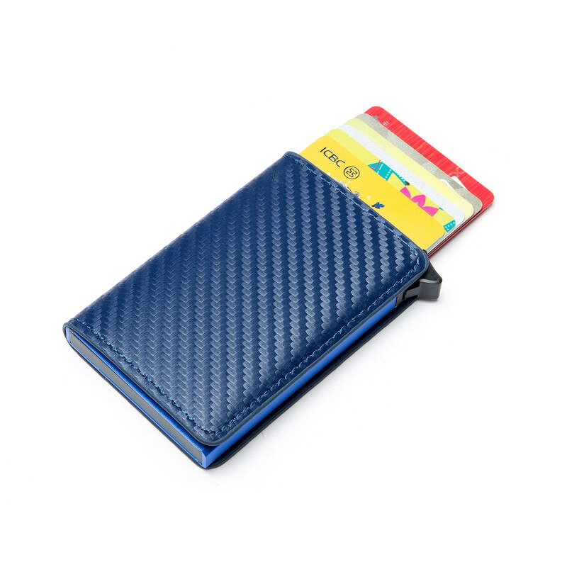 BISI GORO RFID PU Leather Single Box Wallet Carbon Fiber Protector Credit Card Holder Slim Card Case tarjetero hombre: YM900 Blue