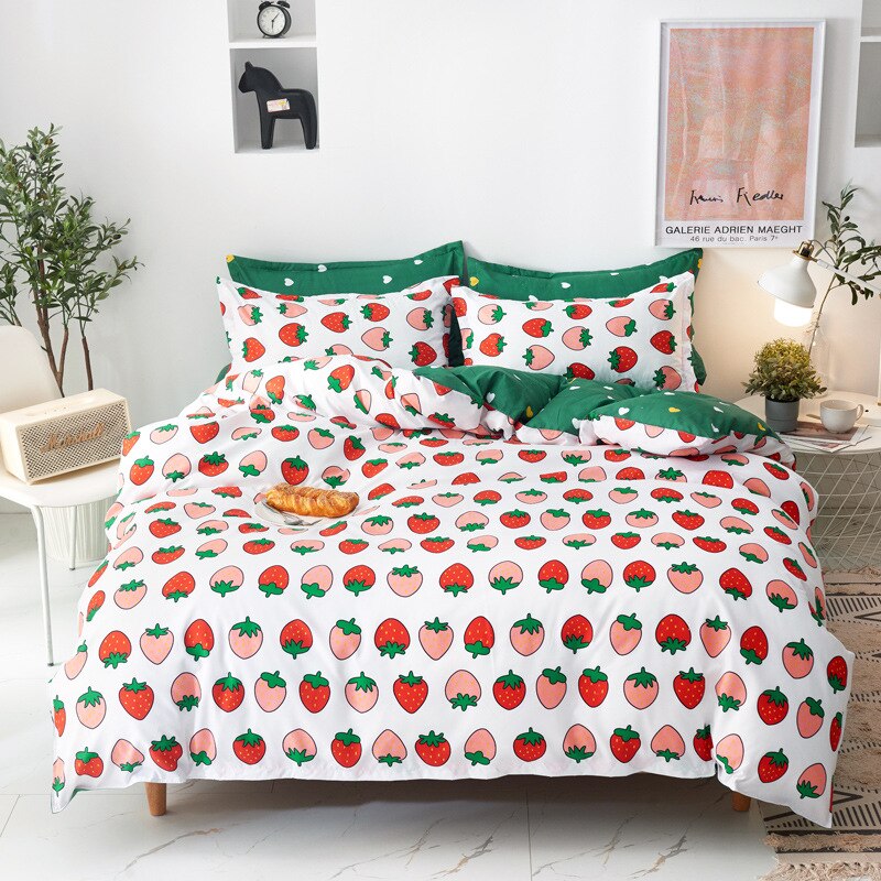 3/4Pcs Kawaii Beddengoed Sets Leuke Perzik Laken Set Met Kussensloop Voor Meisje Beddengoed Set Twin volledige Queen King Size Dekbedovertrek