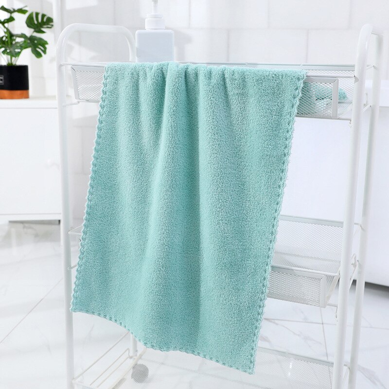 Solid Color Coral Velvet Towel Microfiber Absorbent Towel Home Shower Hair Face Hand Towel Breathable Comfort Clean Supplies: Light Green