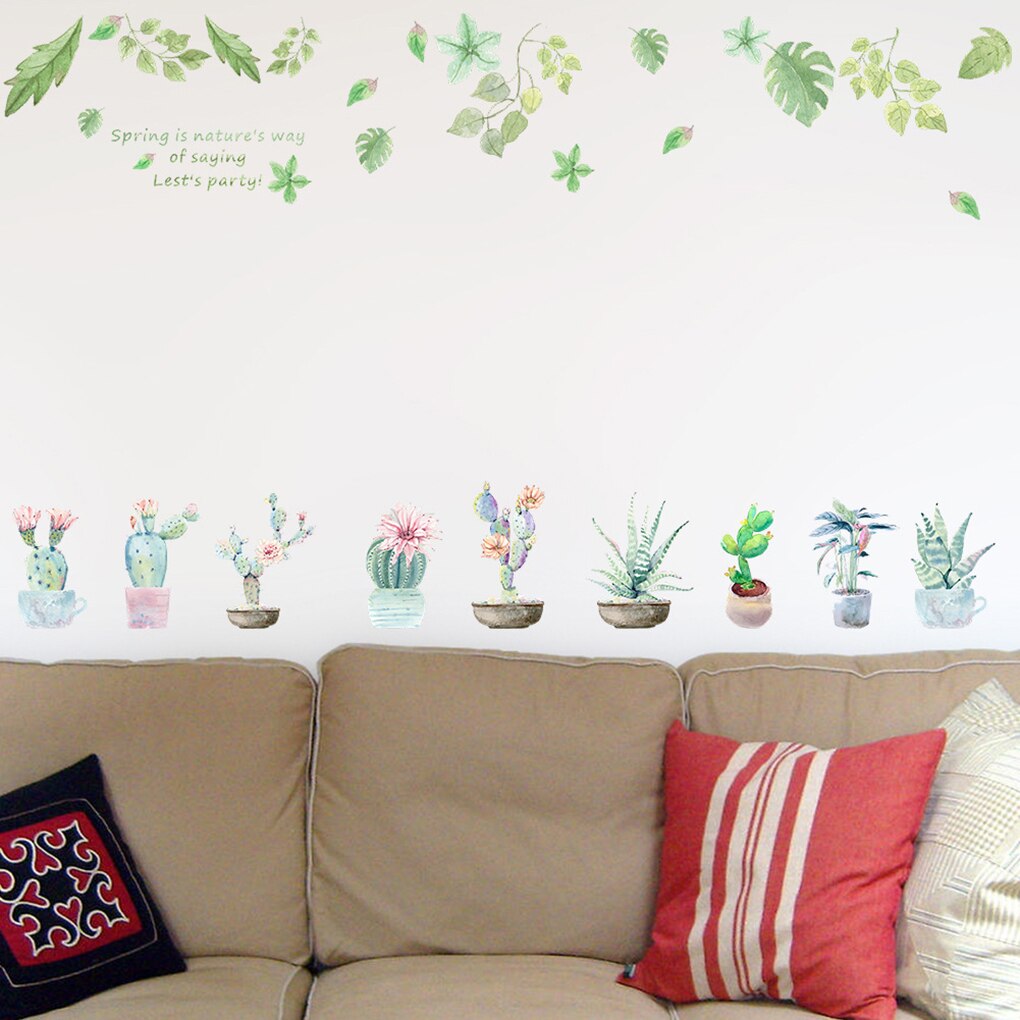 Succulent Cactus Flower Wall Sticker Plant Potted Removable Window Glass Decals DIY Living Room Wallpaper