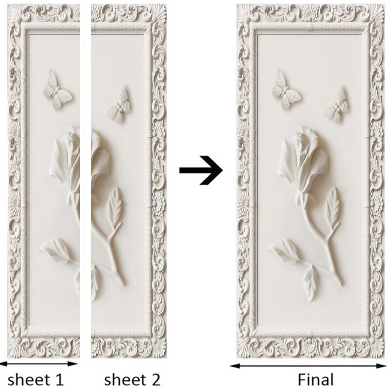 3D Door Sticker European Style Stereo Rose Butterfly Wallpaper Living Room Bedroom DIY Wall Decor PVC Self-Adhesive 3 D