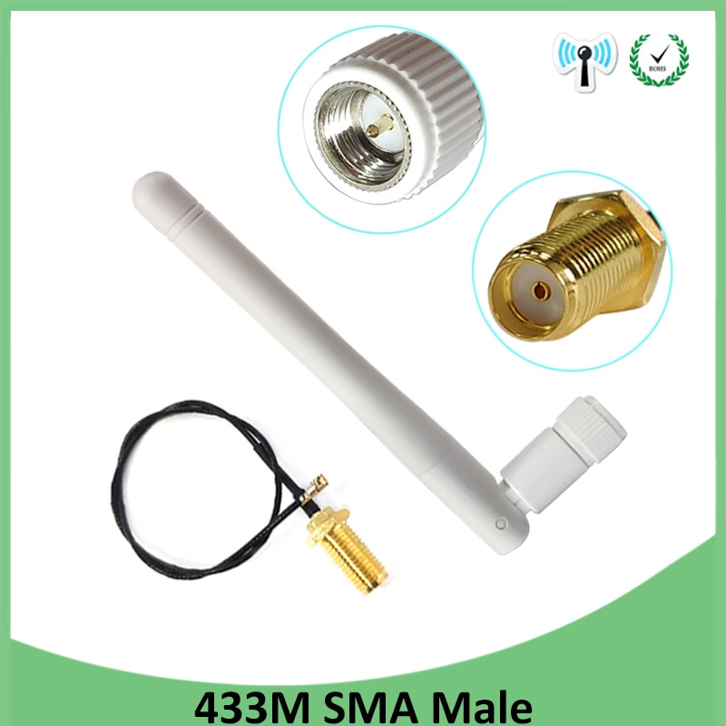 20pcs 433Mhz Antenna 3dbi GSM 433 mhz SMA Male Connector Aerial antena 433m + RP-SMA female to Ufl./IPX Extension Pigtail Cable