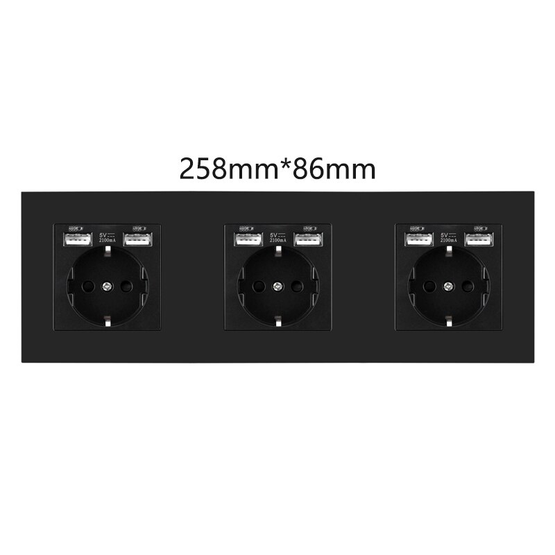 Wall Power EU Standard Socket Triple Singel Double Triple Quadruple Electricity Outlet Black 2.1A USB Plug Plastic Panel: 3EU.USB Socket