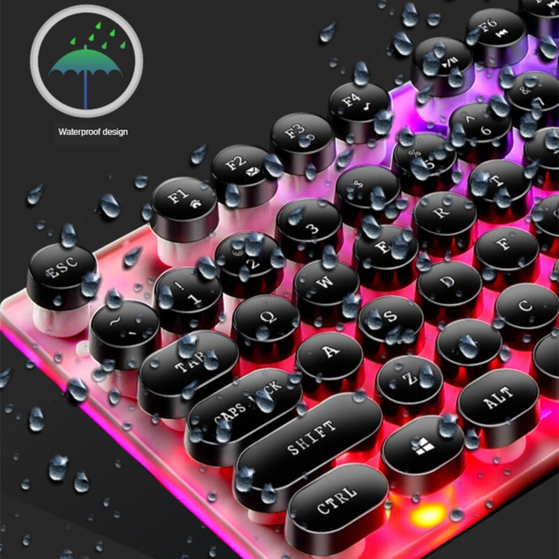 Retro Punk Waterproof Gaming Keyboard Mechanical Feel RGB Backlit Keyboard 104 Key USB Wired Game Keyboards for PC Laptop Gamers