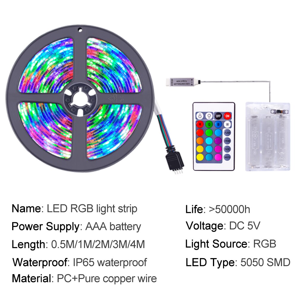 LED RGB Light Strip Flexible AAA Battery TV Desktop Screen Backlight Diode Tape Fairy Garland String Lights with Remote Control