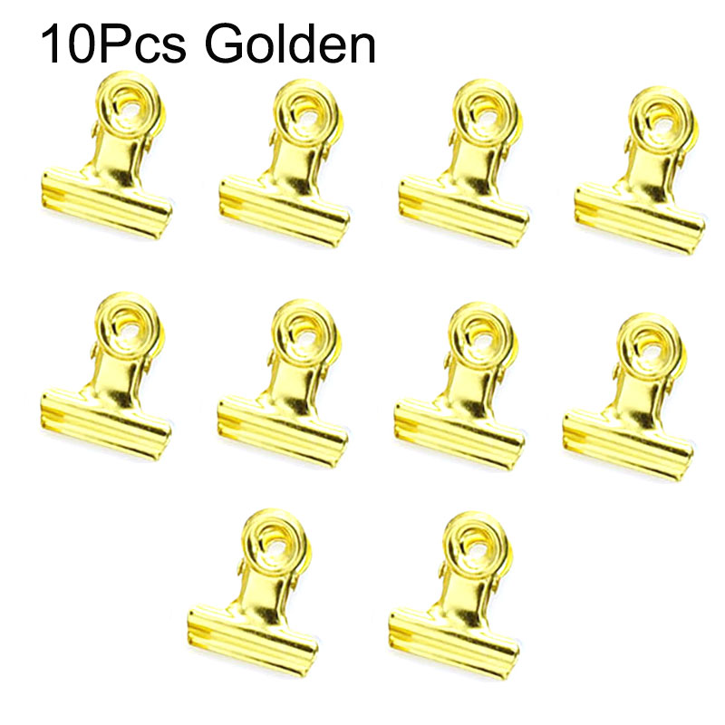 10Pcs Mini Bulldog Clips 22mm Metal Hinge Clips Stainless Steel Paper Binder Clamps For Tags Bags Shops Office Home Kitchen: Brass